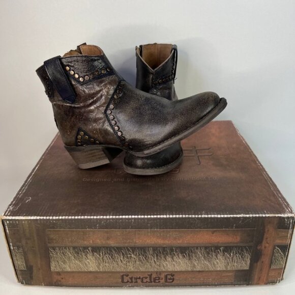 Circle G By Corral Q 5025 LD BLUE STAR INLAY & STUDS ANKLE LEATHER BOOTS‎ Size 7 - Picture 10 of 16